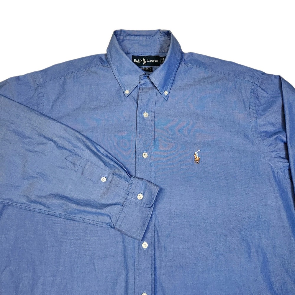 Vintage 90s Ralph Lauren Yarmouth Shirt 16-35 Blue Oxford Hong Kong Pony